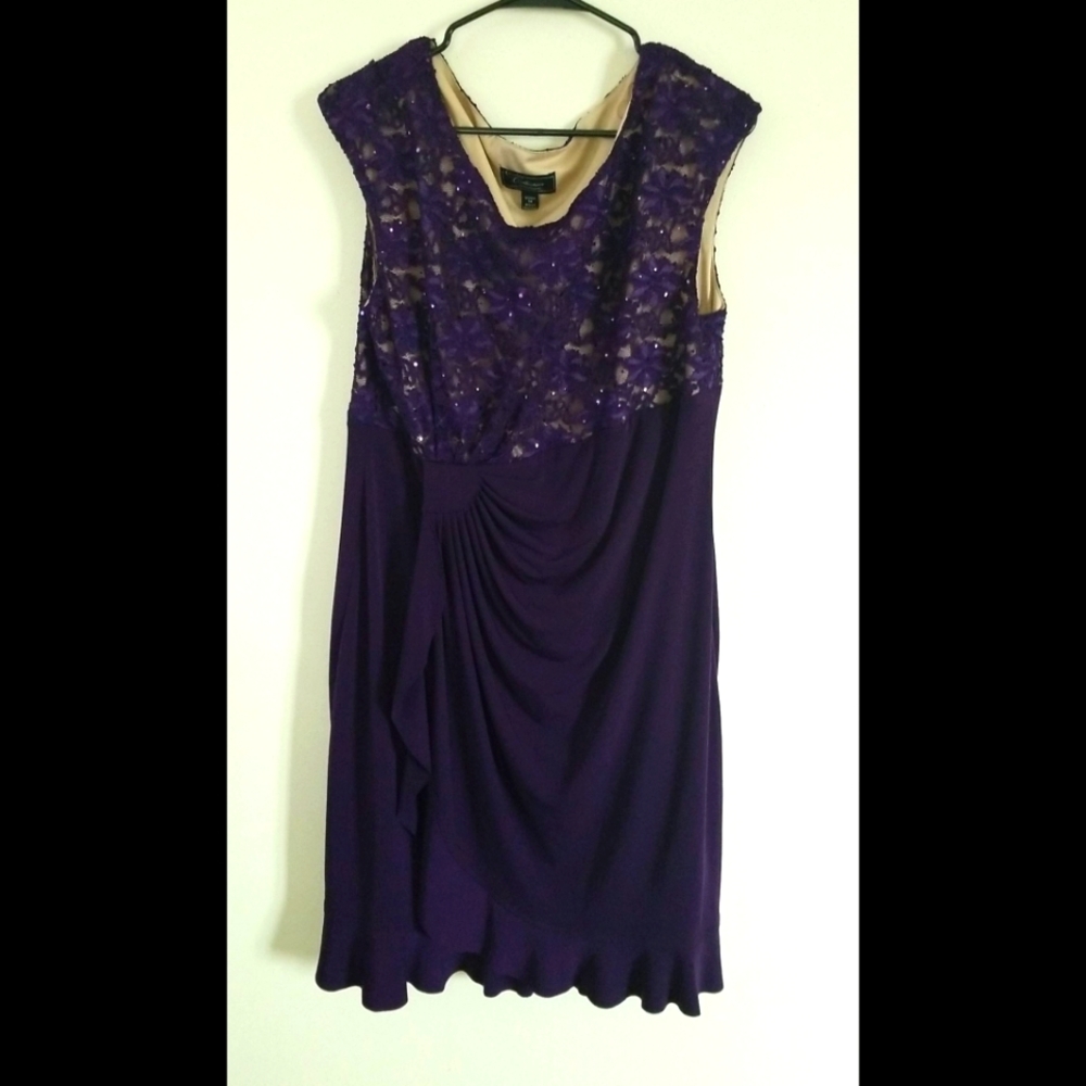 NEW LISTING! Purple Lace Nude Illusion Ruched Dress